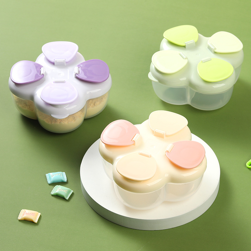 Baby Food Lactogen - กระป๋องใส่สูตรนมแบบพกพา Clover 4 ช่อง, ฝาปิดแบบสัมผัสเดียว ปิดสนิท