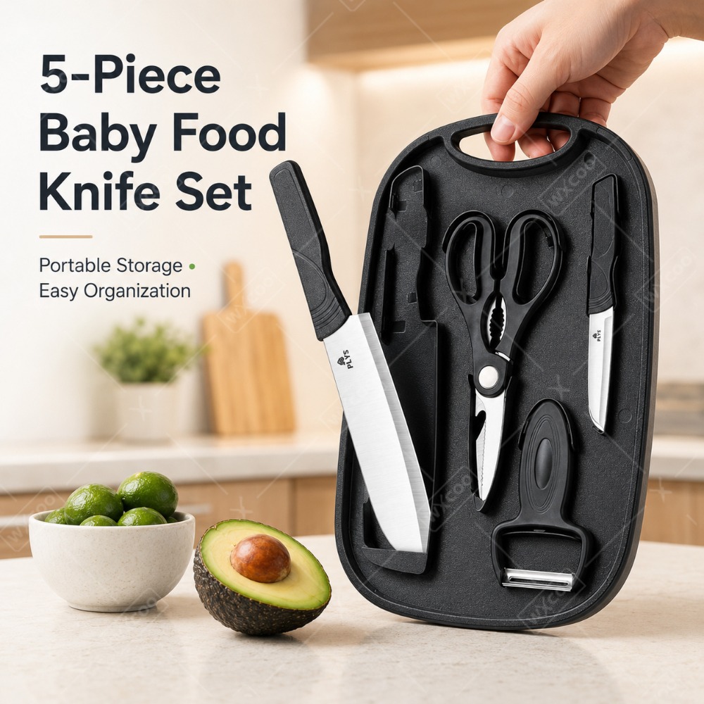 Baby Food Utensils Set - ชุดมีดเตรียมอาหารเด็ก พร้อมเขียง อุปกรณ์ทำอาหารสแตนเลส ที่ปอกเปลือก กรรไกร ชุดอุปกรณ์พกพาสำหรับทำอาหารเด็ก