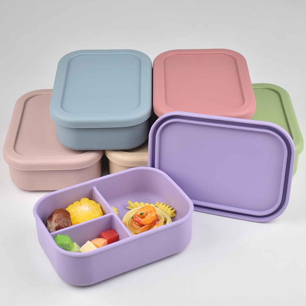 Baby Food Lunch - กล่องอาหารกลางวันแบบซิลิโคน 3 ช่อง สำหรับเด็กและผู้ใหญ่ - ป้องกันการรั่วซึม