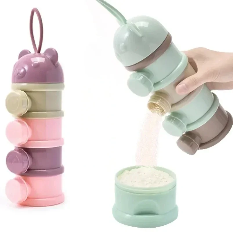 Baby Food Lactogen - กล่องนมผง 4 ชั้นหมีสไตล์แบบพกพาหลายช่องธัญพืชการ์ตูนเด็กทารกกล่องเก็บอาหาร Toddle คอนเทนเนอร์ขนมขบเคี้ยว
