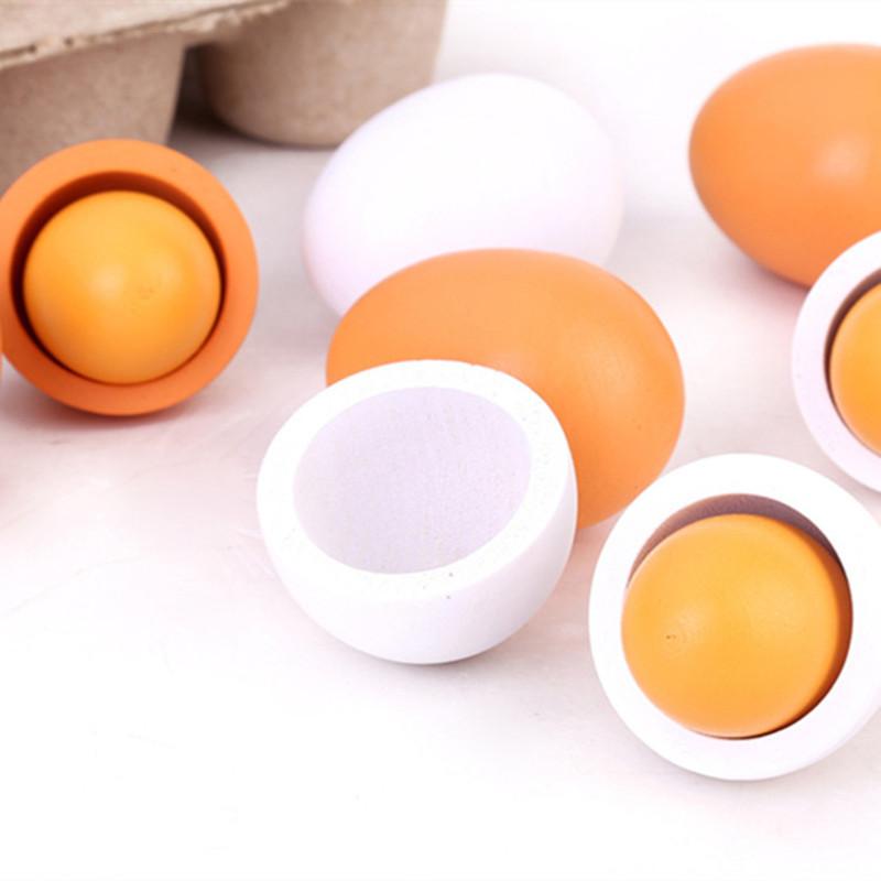 Baby Food Egg - 6 ชิ้นครัวไม้ไข่ประดิษฐ์ชุด DIY ของเล่นเด็ก Early Education