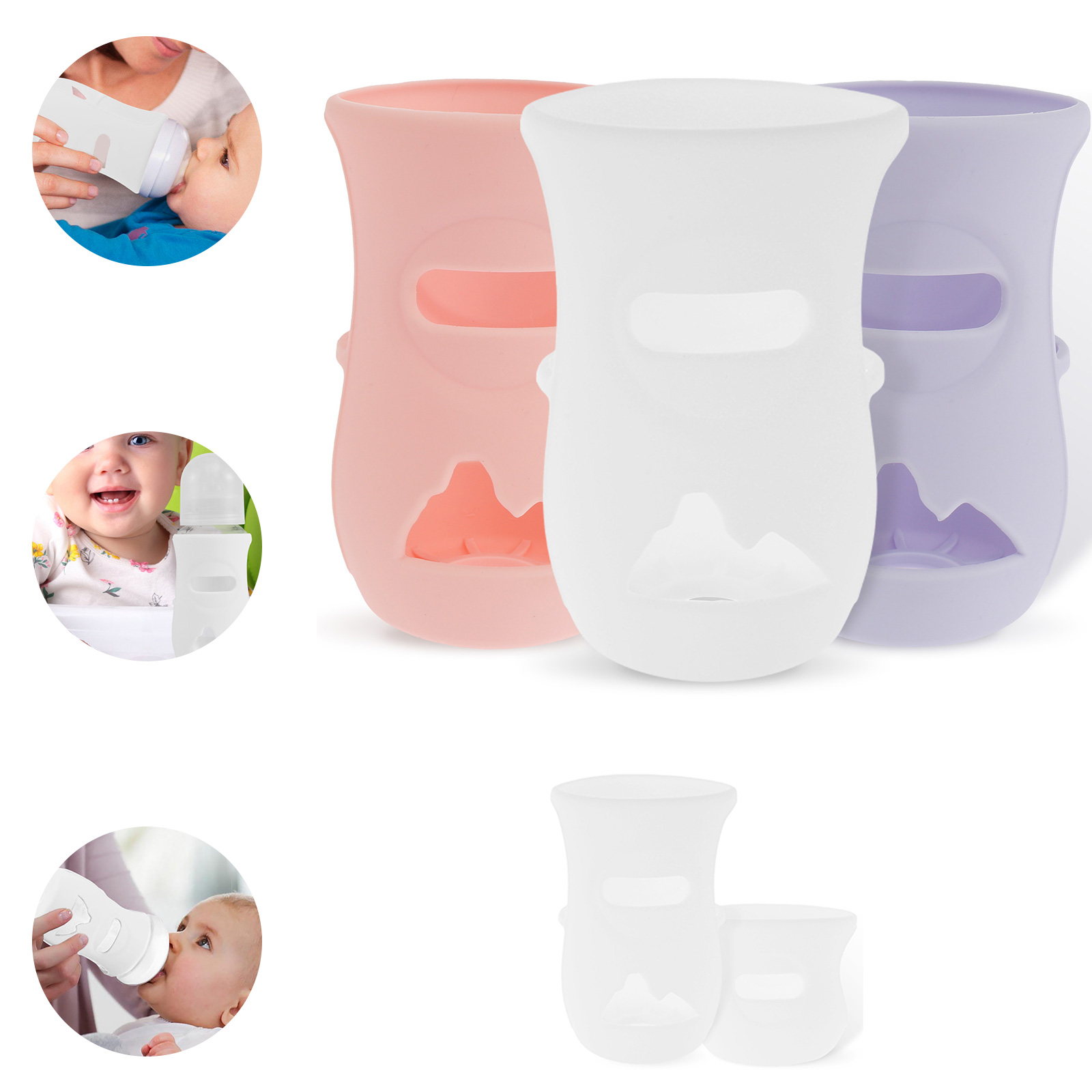 Baby Food Bottle - แขนซิลิโคนซิลิโคนเด็กขวดแก้วฉนวนขวดใช้งานร่วมกับ AVENT แก้วขวดนมธรรมชาติ 4/8Oz