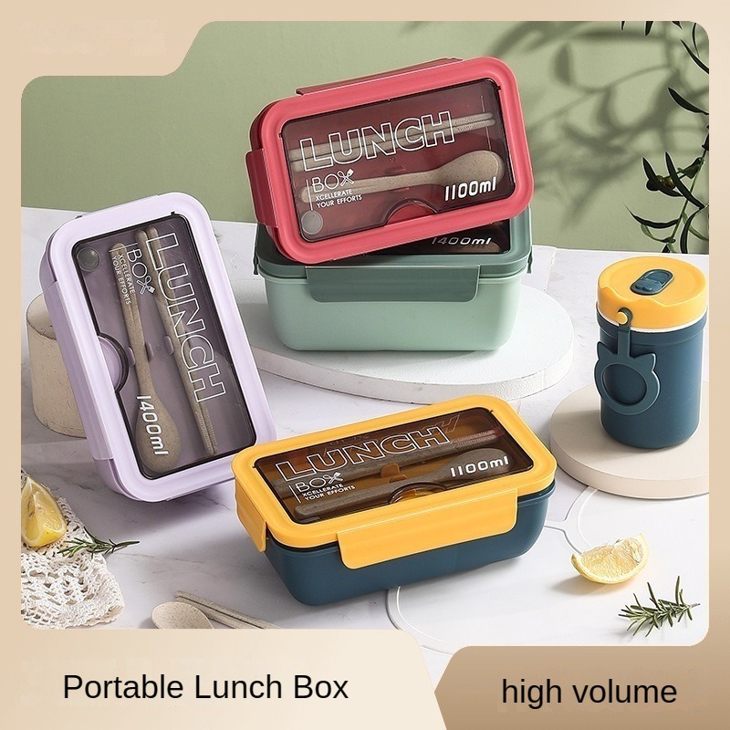 Baby Food Lunch - กล่องอาหากลางวันเข้าไมโครเวฟได้1100มล. พร้อมช้อนตะเกียบภาชนะใส่อาหารกล่องเก็บสินค้าเด็กโรงเรียนกล่องข้าวไมโครเวฟสำนักงาน