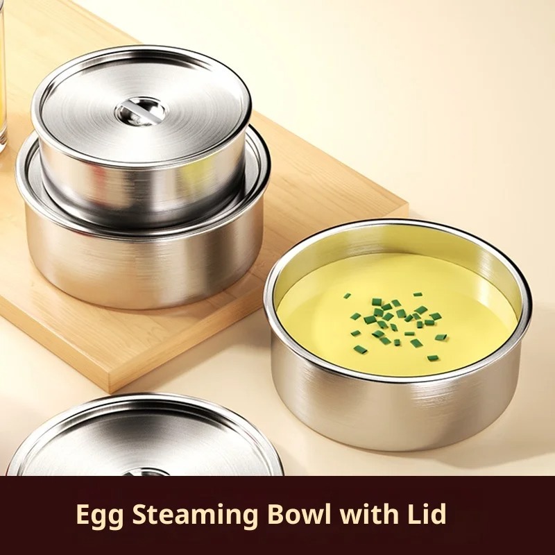 Baby Food Egg - ชามนึ่งสแตนเลสพร้อมฝาปิด ทนความร้อนสูง สำหรับทำพุดดิ้งไข่ อาหารเด็ก หม้อทำอาหารในบ้าน