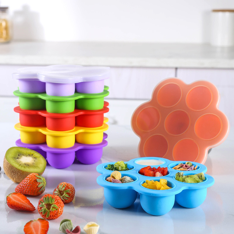 Baby Food Egg - ถาดซิลิโคนสำหรับแช่อาหารเด็กแบบใช้ซ้ำได้ 7 ช่อง พร้อมฝาปิด ปลอดสาร BPA