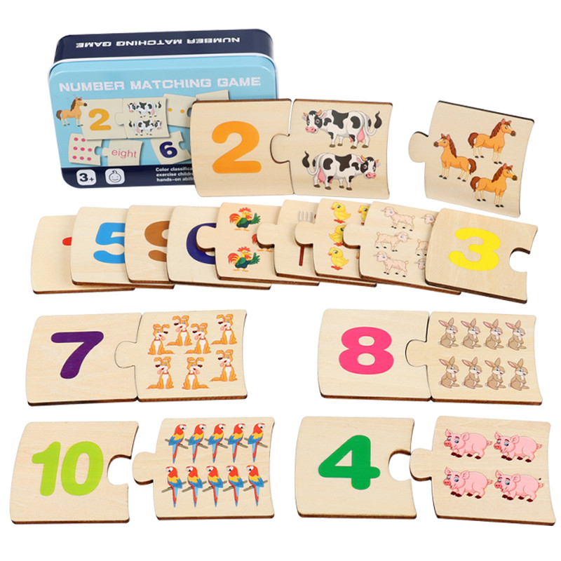 Baby Food Container - เกมฝึกทักษะการคิดเชิงตรรกะสำหรับเด็ก กล่องเหล็กตัวเลข จับคู่สัตว์ไม้ อาหาร ปริศนา ฝึกการเรียนรู้
