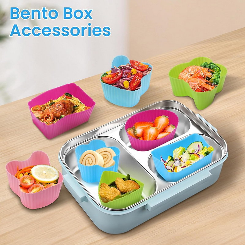 Baby Food Container - แผ่นกั้นกล่องอาหารกลางวันซิลิโคน 8 ชิ้น สำหรับเด็ก กล่องแบ่งอาหารสำหรับเด็กนักเรียน กล่องเบนโตะ