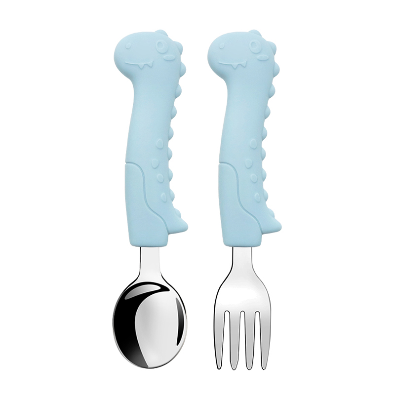 Baby Food Utensils Set - ชุดช้อนส้อมไดโนเสาร์สำหรับเด็ก ชุดอุปกรณ์ทานอาหารด้วยตัวเองสำหรับเด็กวัยหัดเดิน ชุดหย่านมสแตนเลส