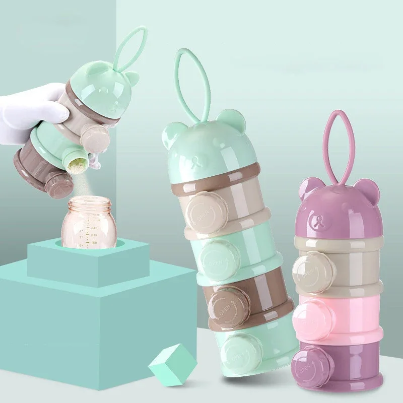 Baby Food Lactogen - กล่องเก็บอาหารเด็กแบบพกพาหลายช่องเปิด กล่องใส่ซีเรียลลายการ์ตูน กล่องใส่นมผงสำหรับเด็ก กล่องใส่ขนมสำหรับเด็กเล็ก 3/4 ชั้น