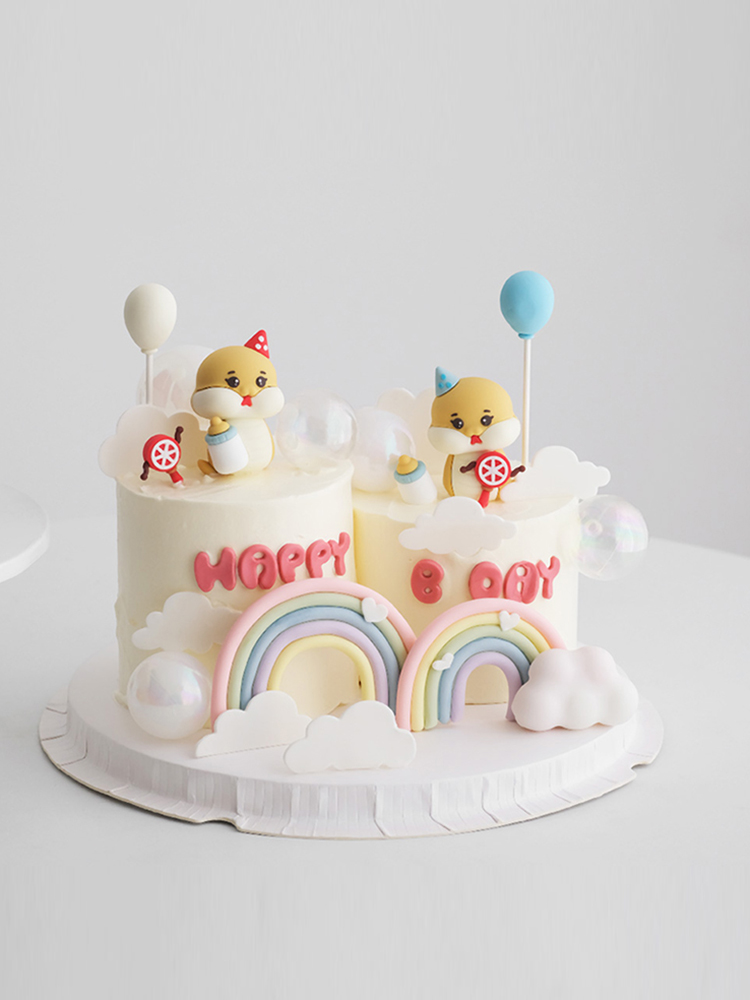 Baby Food Bottle - 2025 งูปีทารกแรกเกิดเค้กวันเกิดตกแต่งเครื่องประดับ Full Moon ร้อยวันขวด Rattle