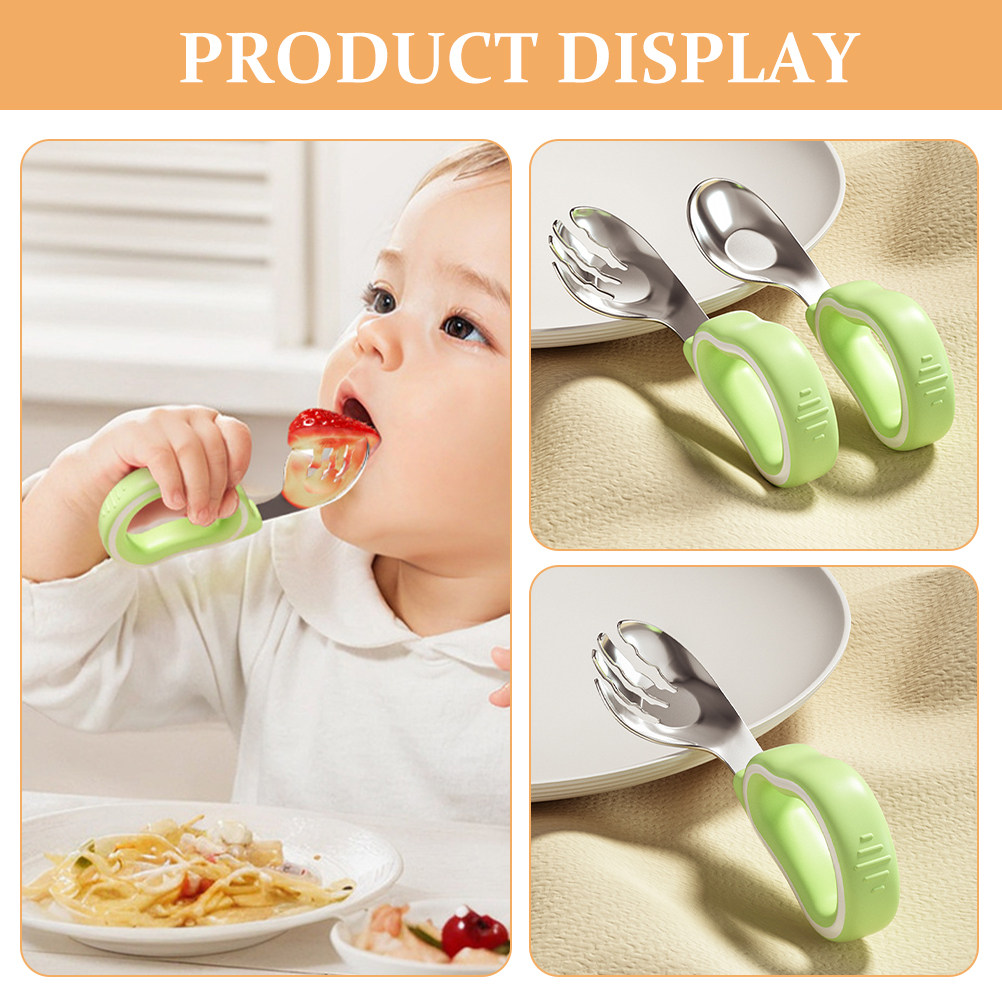 ชุดช้อนส้อมฝึกทานอาหารสำหรับเด - Baby Food Utensils Set บทวิจารณ์และราคา