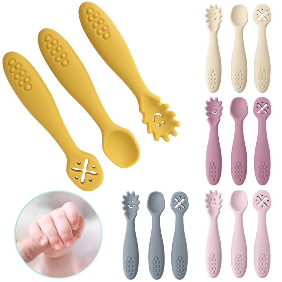 3PCS ซิลิโคนช้อนส้อมสําหรับทาร - Baby Food Utensils Set บทวิจารณ์และราคา